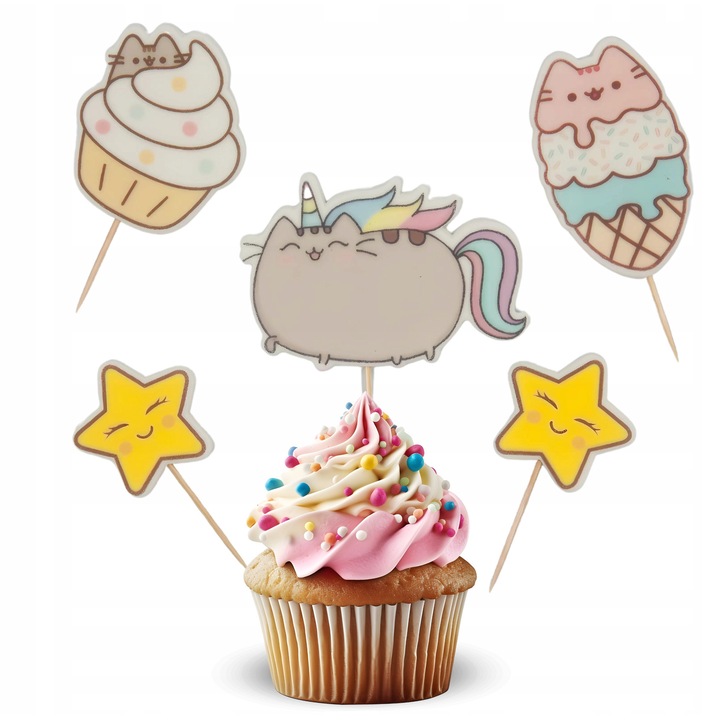 Topper Decorativ Pentru Tort, Slodka Fanaberia, Pisica Pusheen, 5 Piese, Accesorii Patiserie, Ornamente Tort Copii, Decoratiuni Petrecere Aniversara, Calitate Superioara, Usor De Aplicat Pe Desert, Design Atractiv Si Vesel, Accesorii Cofetarie