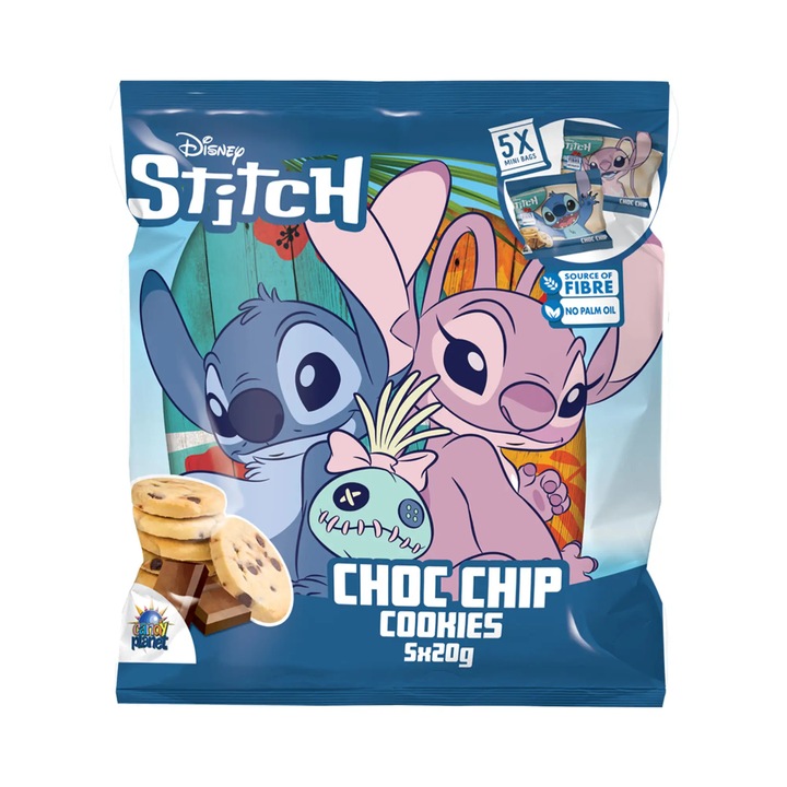 Biscuiți Disney Lilo & Stitch cu bucățele de ciocolată, set 5 bucăți, 100 g