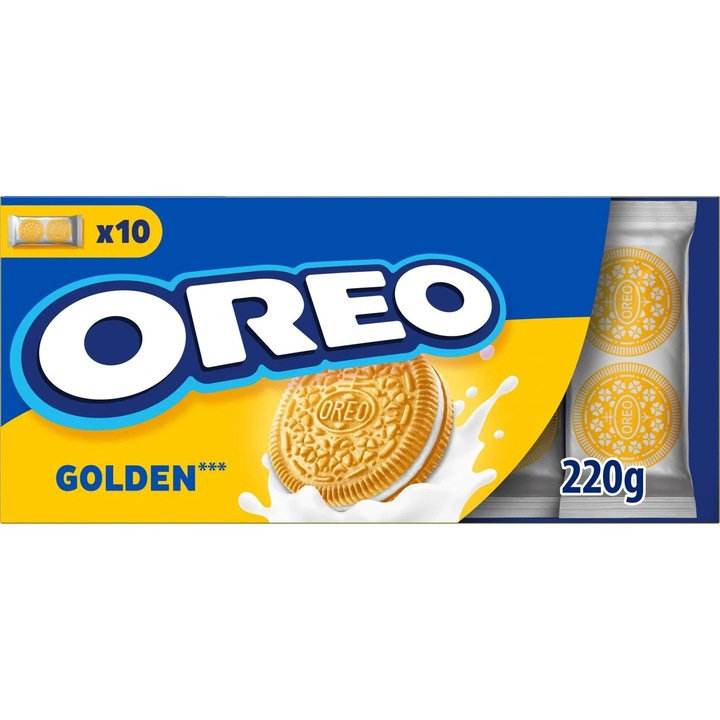 Biscuiți Oreo Golden cu umplutură de vanilie, 220g