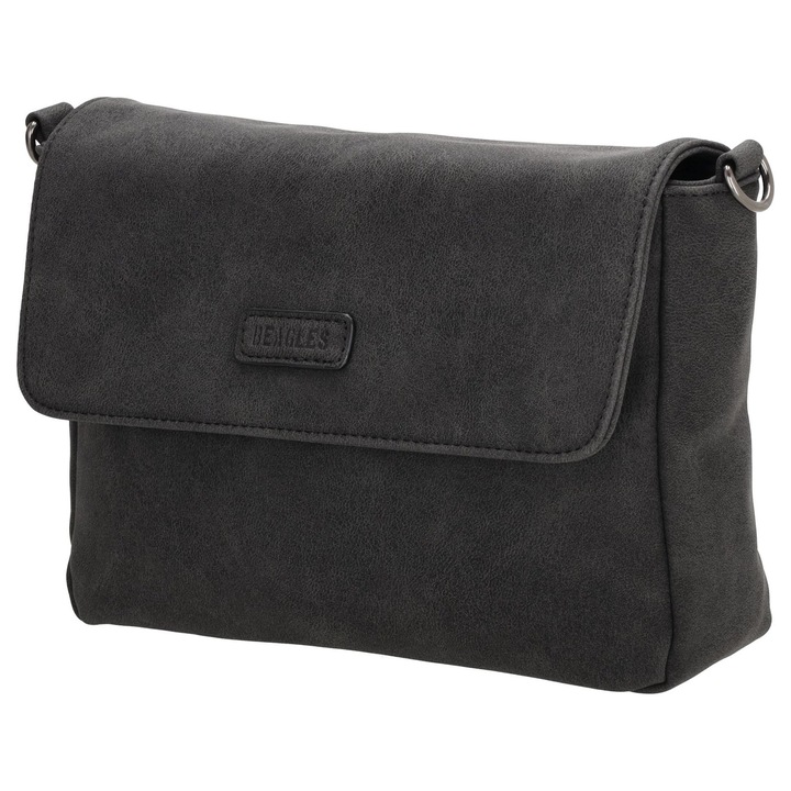 Geantă de umăr Beagles Malaga, neagră, dimensiuni 24x17x7cm, cu curea colorată reglabilă