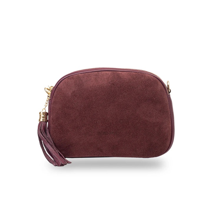 Geanta dama din piele intoarsa naturala maro Lara