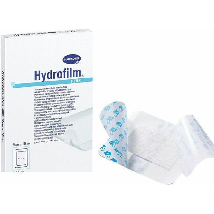 Plasture transparent, autoadeziv, cu corp absorbant 5x25 cm Hartmann HYDROFILM plus 10x30 cm, 25 buc