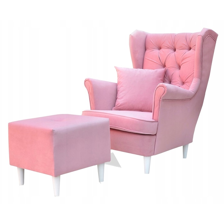 Set fotoliu cu taburet, Family Meble, Gaja, Roz pastel