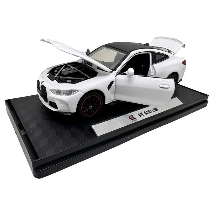 Macheta BMW M4 1:32 replica metal lumini si sunete usi capota portbagaj deschise