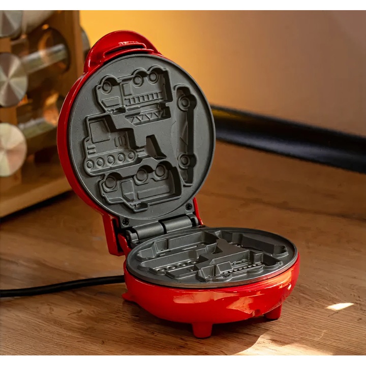Мини уред за оформени вафли за деца, 550W, незалепващи плочи, LED индикатор, червен