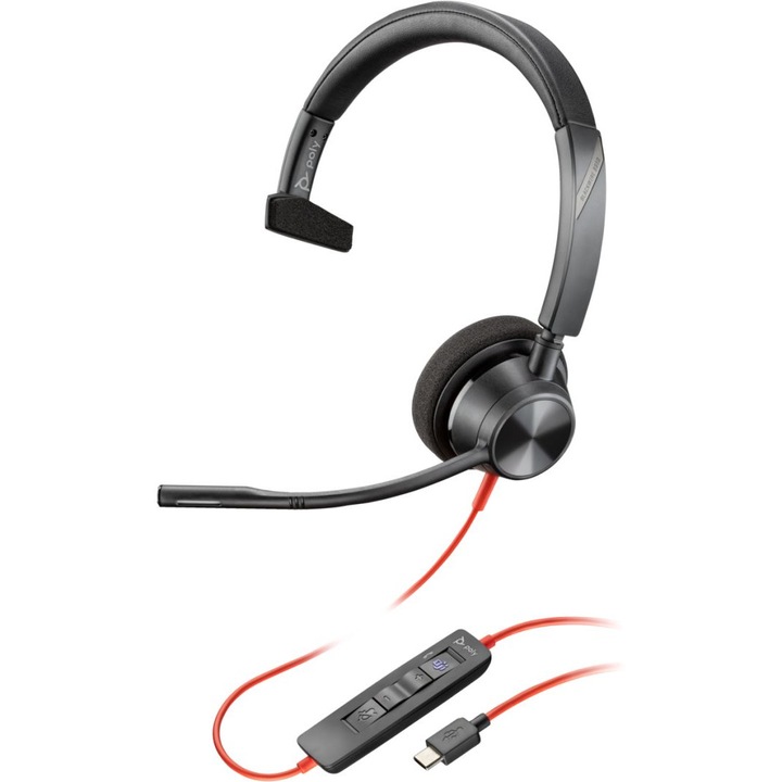 Casti cu fir Poly Plantronics Blackwire C3310-M, negru, USB-C, microfon