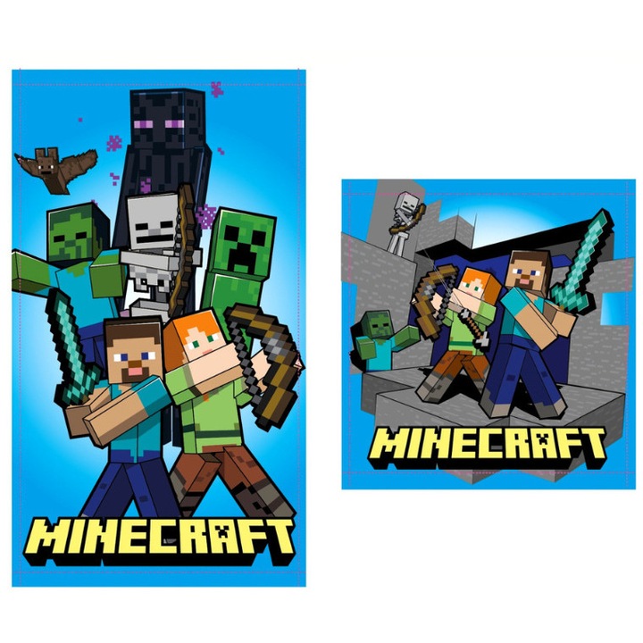 Set prosoape MINECRAFT, 30x50cm si 30x30cm, 100% bumbac, certificat Oeko-Tex, MISTER