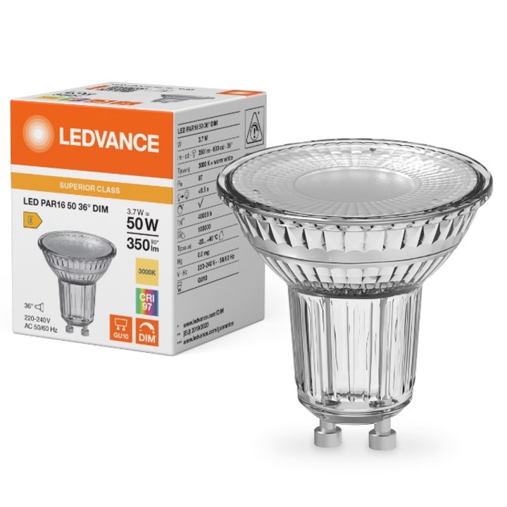 LED PAR16 Рефлектор GU10 3.7W 350lm 4000K CRI90 Димируем 36° Ledvance
