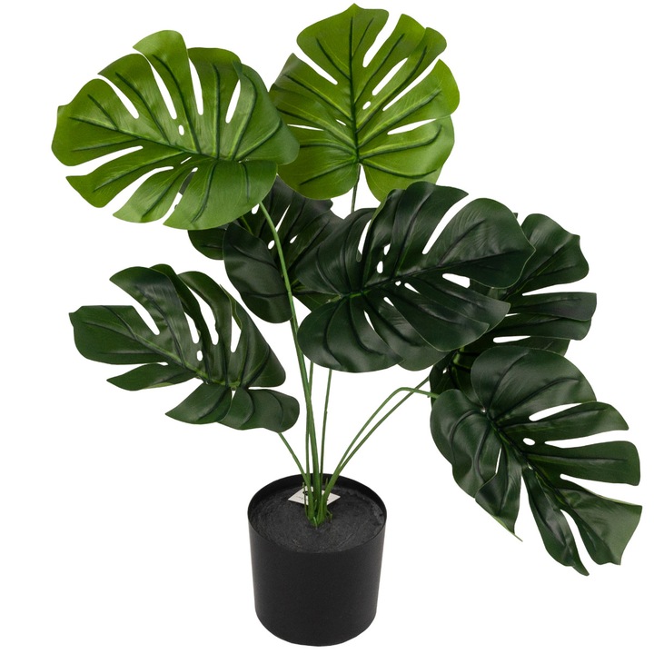 Planta artificiala Monstera in ghiveci, 58cm, frunze verzi realiste, ghiveci negru