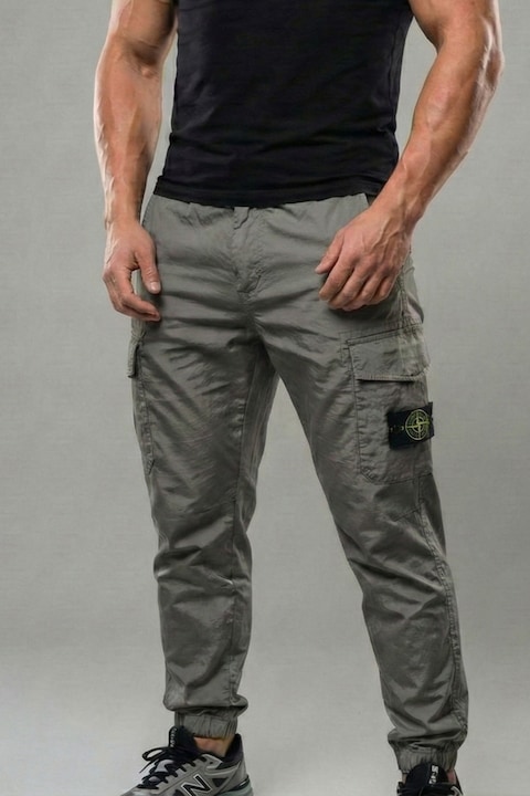 Pantaloni fas Cargo Jogger pentru Barbati - Gri- Cu Buzunare Laterale si Talie Elastica 7793 14309, Gri