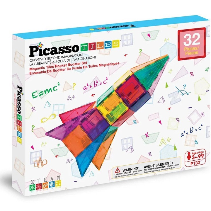 Set de constructie magnetic Picasso Tiles - Lansator racheta, 32 piese