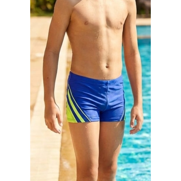 Boxeri Inot Copii cu Snur Interior, Albastru cu Accente Verde Neon q327 14404, Albastru