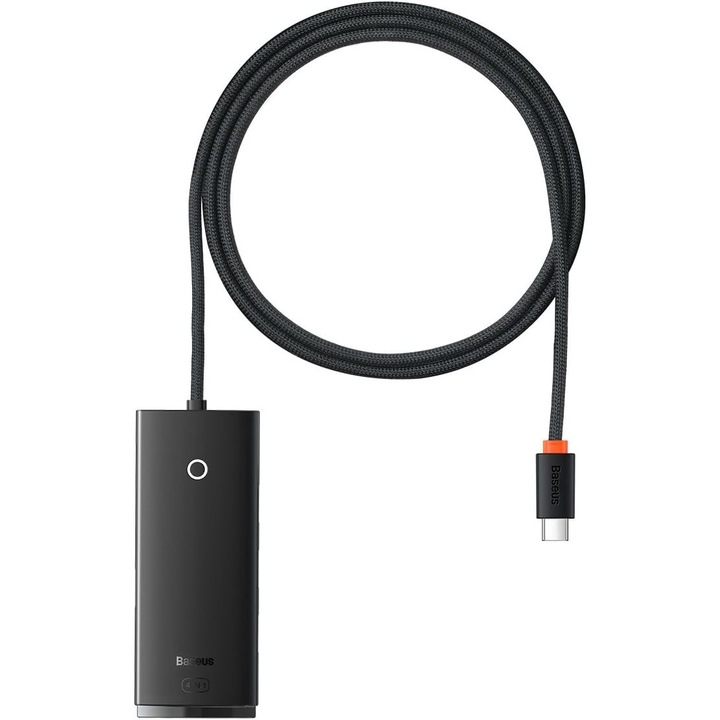 Хъб USB-C Baseus Lite 4-в-1, 4x USB 3.0 + 1x Type-C 15W, Черен