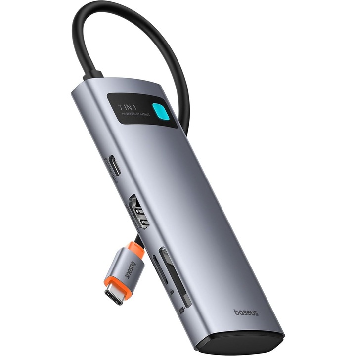 Хъб USB-C Baseus 7-в-1, HDMI 4K@60Hz, PD 100W, USB 3.0, четец на карти, многоцветен