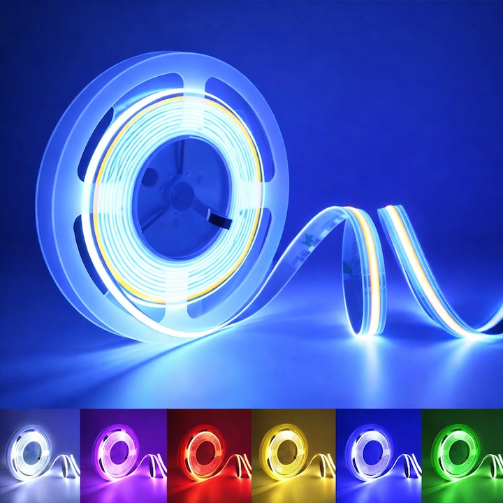Banda LED COB RGB Color 15W/m 24V rola 5m, Profesionala 570led/m Unghi luminos 180°, lumina uniforma ZenLED®