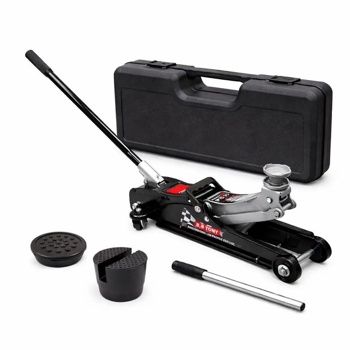 Cric hidraulic cu profil redus de 2, 5 T cu valiza, tampon de cauciuc, S10663