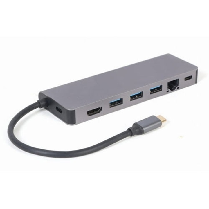 Hub USB Type-C CABLEXPERT 5in1, HDMI, cititor card, LAN