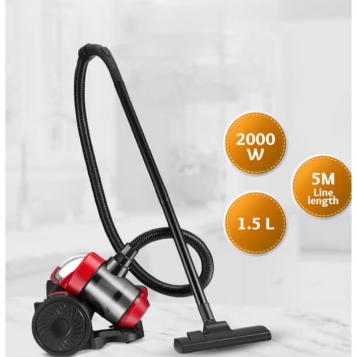 Прахосмукачка с торба 2000W, 1.5L резервоар, hepa филтър, компактни размери, лесна за използване, червена