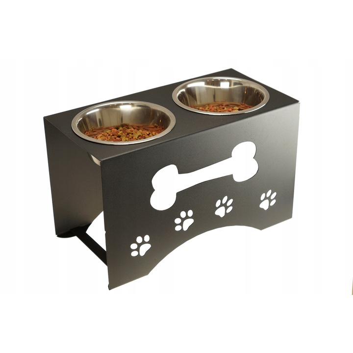 Stojak dublu pentru caini, 2x1800ml, inox, 485x245x295mm, pentru caini de peste 45kg
