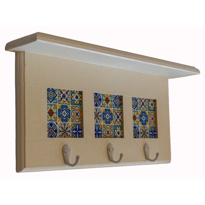 Cuier handmade decorat cu faianta, 51x9x23 cm