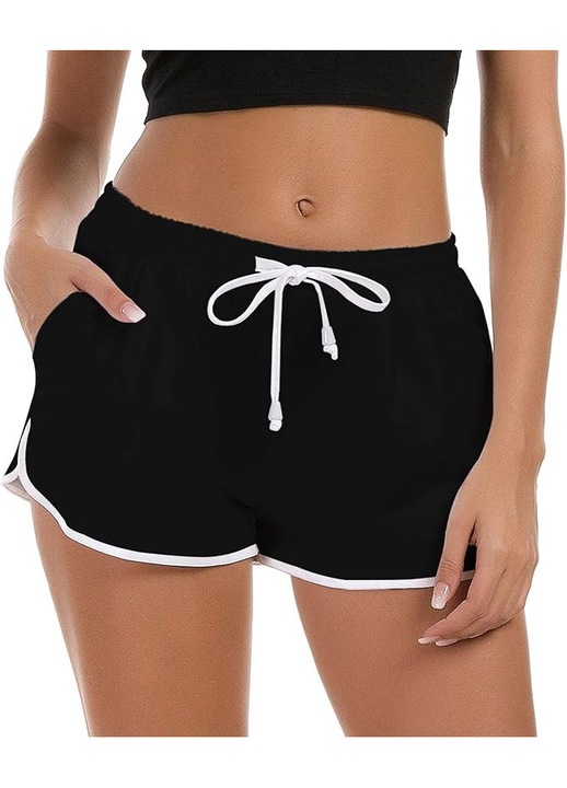 Pantaloni scurti dama pentru plaja, 3D Print, uscare rapida, talie elastica cu snur, marime S, Poliester/Spandex