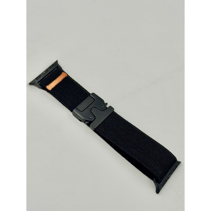 Elasztikus Szövet Szíj Kompatibilis Apple Watch 42/44/45/49 mm, Állítható Fém Biztonsági Csat, Uniszex, Fekete