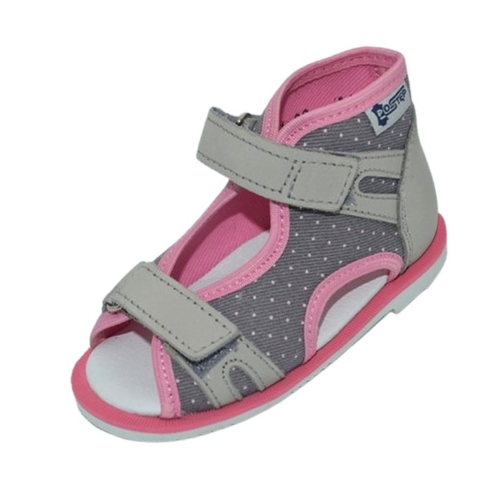 Ортопедични сандали с подсилена пета над глезена, платнени, за момичета, Renbut BS191G-22, сиви 22 EU