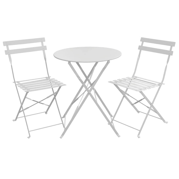 Set Bistro Flair - mobilier terasa gradina, 2 scaune + masa, otel vopsit - Gri Deschis (Cool Grey)