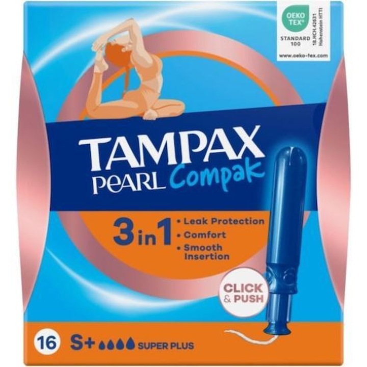 Tampoane TAMPAX Compak Pearl Super Plus, 16 bucati, aplicator, protectie impotriva scurgerilor, fara parfum