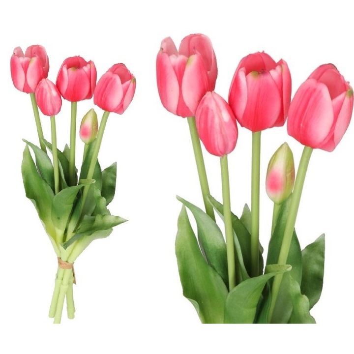 Buchet de flori artificiale, Luka, 5 ramuri, roz, 40cm