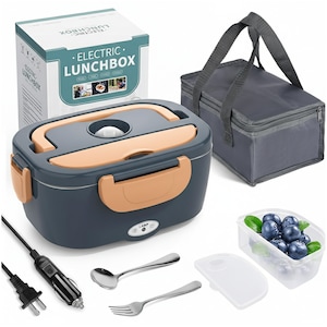 Caserola termica electrica NEXTLY 1.5L, bol inox 304, set tacamuri si geanta transport, 21.8x14.5x10cm, albastru-portocaliu