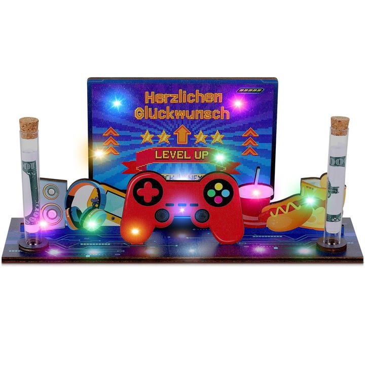 Decoratiune Camera Gaming Jetec, Din Lemn, Ghirlanda LED