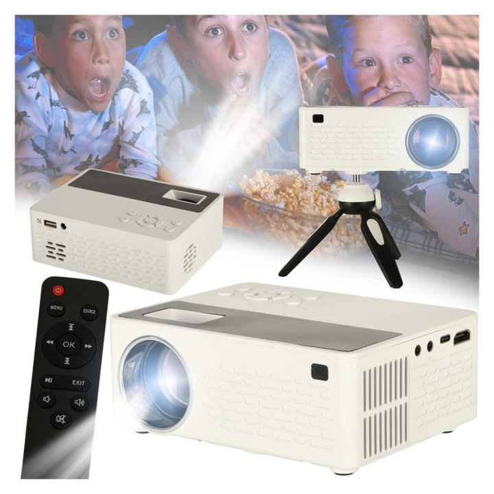 Videoproiector portabil cu LED 1920 x 1080 cu trepied si telecomanda