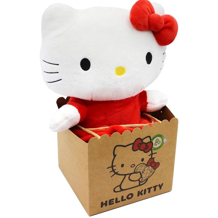 Hello Kitty Талисман Коте, червена рокля, 27 см, комплект с подаръчна торбичка