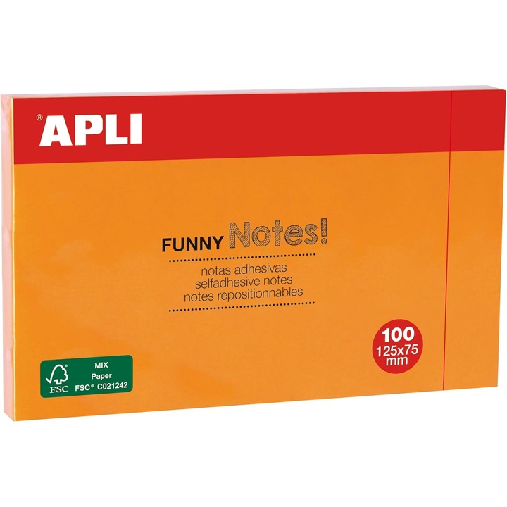 Nota Adezive Apli 15005, 125 x 75 mm, Portocaliu Fluorescent