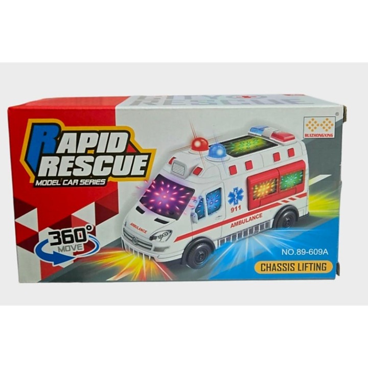 Ambulanta de jucarie cu lumini si sunete, perfecta pentru micii eroi salvatori. Ideala pentru distractie si aventuri pline de actiune