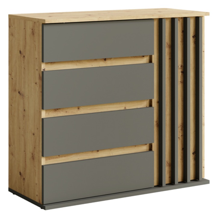 Komód DTD laminált MDF grafit tölgy artisan Deris 80x34x79,7 cm