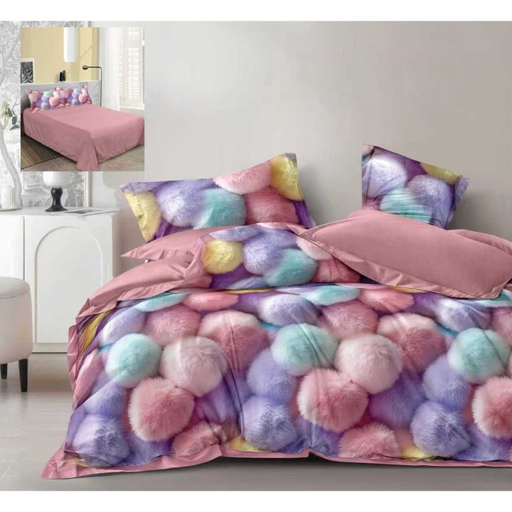 Finet Gros kétszemélyes ágynemű 6 részes, NufJoy®, lepedő 230x250 cm, paplanhuzat 200x230 cm, 2 párnahuzat 70x70 cm, 2 párnahuzat 50x70 cm, Fluffy Balls