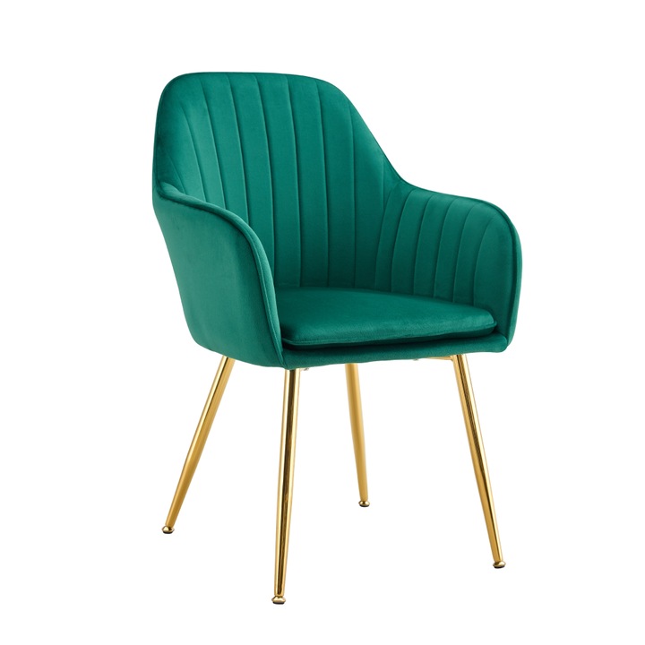 Fotoliu design catifea verde smarald metal auriu Adlam 57x61x88 cm