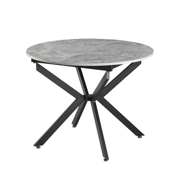Masa dining extensibila fier negru mdf gri Abero 100x100-140x75 cm