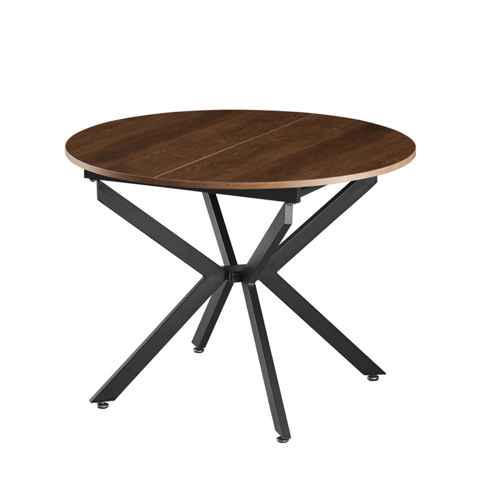 Masa dining extensibila fier negru mdf stejar inchis Abero 100x100-140x75 cm