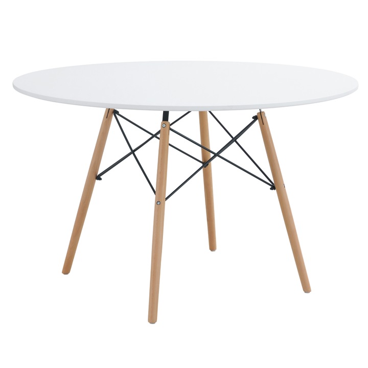 Трапезна маса МДФ бял натурален дървен Демин 120х74 см