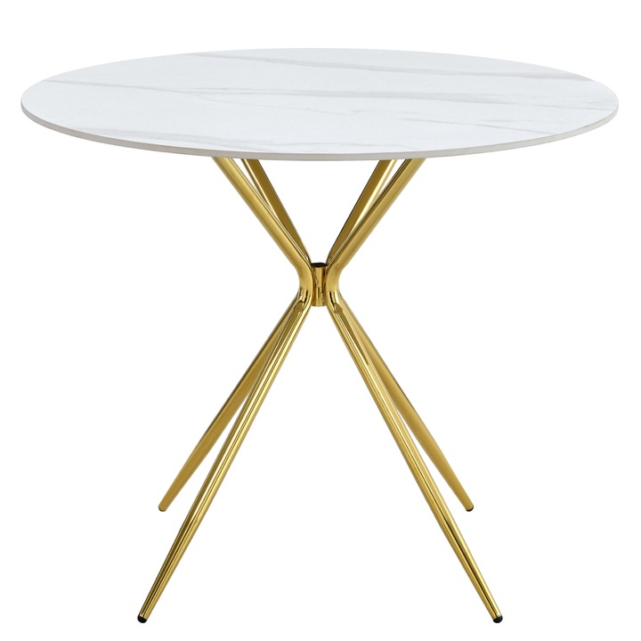 Masa rotunda marmura metal auriu Mekner 90x75 cm
