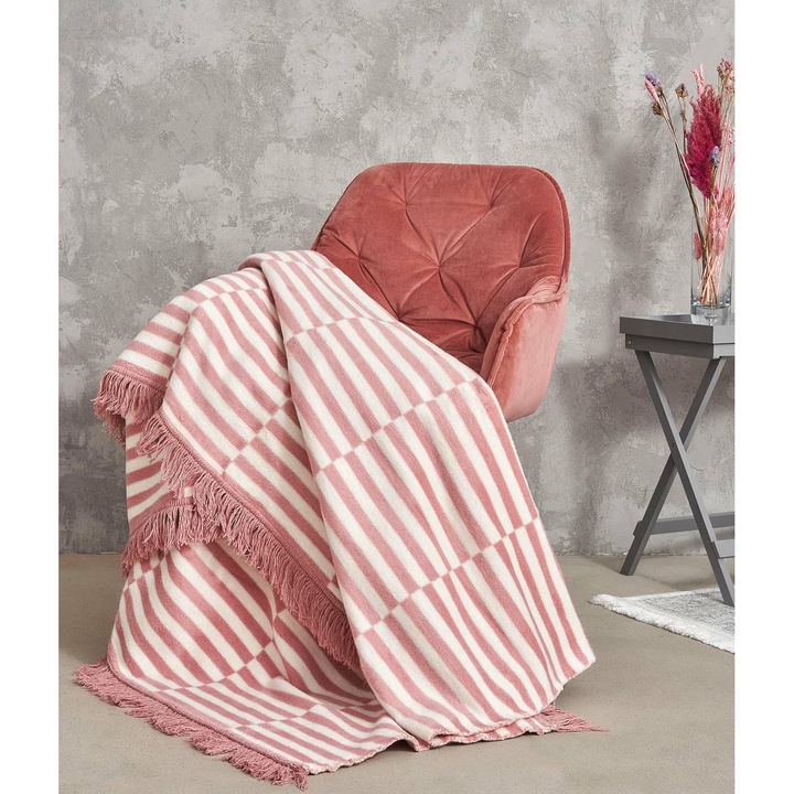 Cuvertura Unia - Cotton Cloud, bumbac-acril, 150x200cm, multicolor, cu franjuri