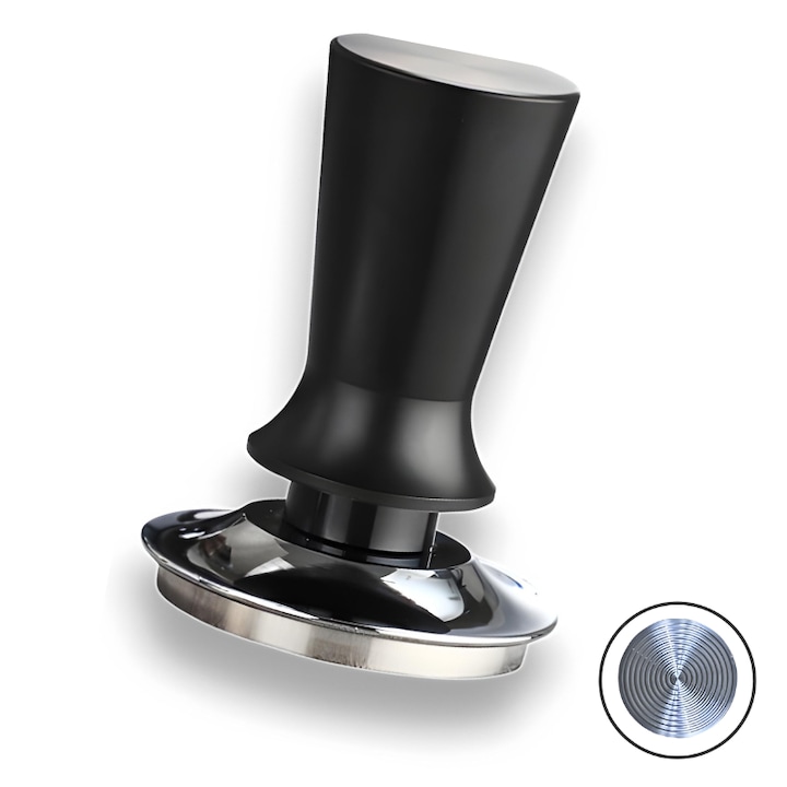 Tamper Cafea Jaskus® 51mm Negru, Inox Press Manual pentru Espressor Semi-Automat, Apasator Portafiltru Profesional Barista, Thread Bed, Dungi