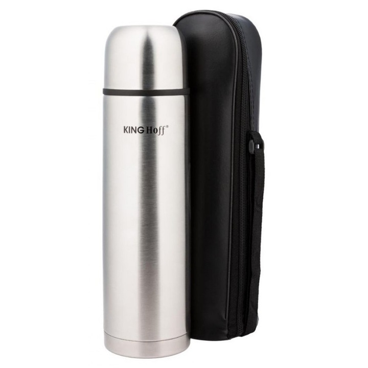 Termos din otel, Kinghoff, 1000 ml, cu capac click-clack, husa de transport, 25x8cm