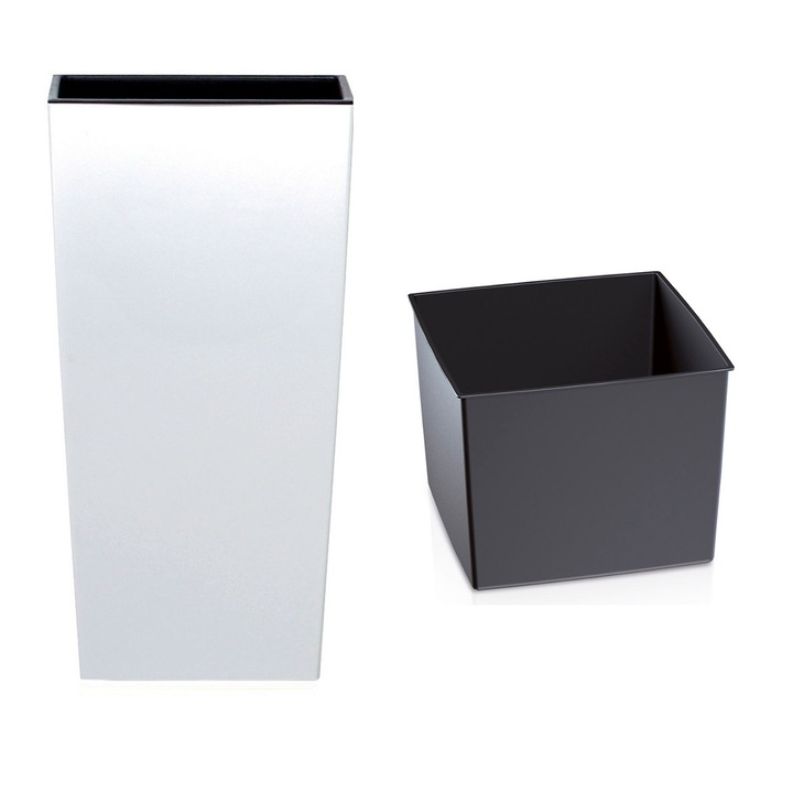 Ghiveci inalt Prosperplast URBI DURS170, alb, set cu incadrare, 17x15,5cm, 32,5cm