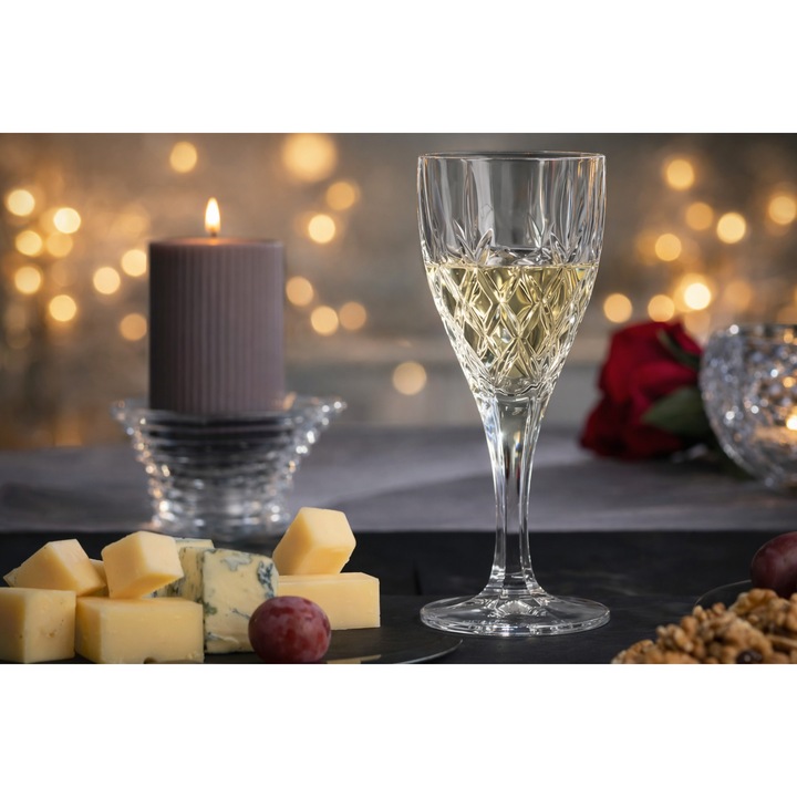 Set 6 pahare cu picior Bohemia Cristal 250 ml, cristal, design geometric, transparent