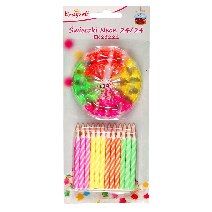 Комплект 24 неонови свещи, Лука, многоцветни