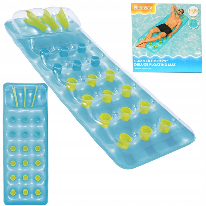 Saltea de plaja Bestway, 188x71cm, 90kg, albastra, cu perna gonflabila